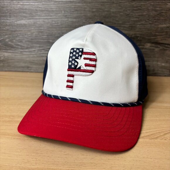 Puma Hat Cap Snap Back Blue Performance Pars & Stripes Golf Golfing Adjustable - Picture 3 of 10